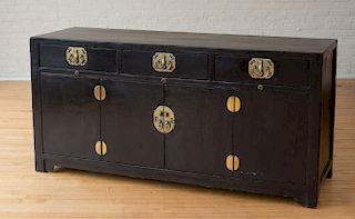 CHINESE GILT-METAL MOUNTED BLACK LACQUER CABINET