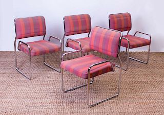 SET OF FOUR CHROME CANTILEVER SIDE CHAIRS