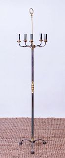 SILVER PLATE AND BRASS FIVE-LIGHT FLOOR LAMP