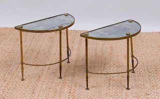 TWO GILT-METAL AND MIRRORED SIDE TABLES