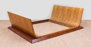 FRENCH ART DECO BURR SYCAMORE AND BURL YEWWOOD QUEEN-SIZE SLEIGH BED