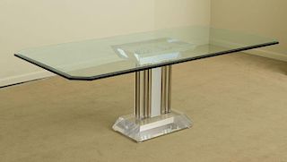 LUCITE, BRASS AND GLASS DINING TABLE