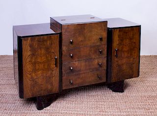 ART DECO STYLE BLACK WALNUT AND LACQUER BAR CABINET