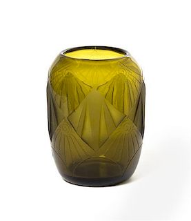 A Legras Acid Cut Glass Vase, Height 6 inches.