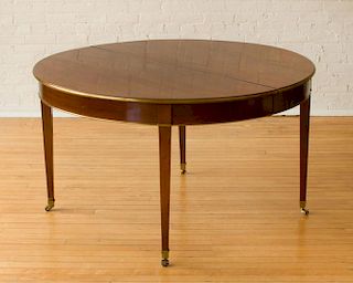 LOUIS XVI STYLE BRASS AND MAHOGANY EXTENSION DINING TABLE