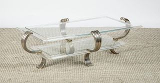 CHROME PLATED BRASS-MOUNTED LUCITE COFFEE TABLE