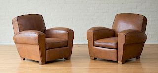 PAIR OF FRENCH ART DECO LEATHER CLUB CHAIRS