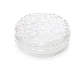 A Rene Lalique Molded and Frosted Glass Powder Box, for DOrsay, Diameter 4 inches.