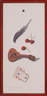 LEIGH HUNT: MANDOLIN WITH CARDS AND CHERRIES; MANDOLIN WITH FEATHER AND RIBBON; AND MANDOLIN WITH POPPIES AND JUG