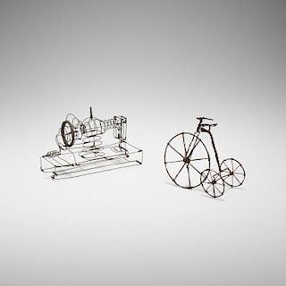 Folk Art, sewing machine and bicycle (two works)