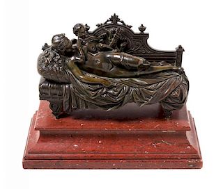 * A Continental Bronze Figural Group Height 6 3/4 x width 10 3/8 x depth 4 inches.