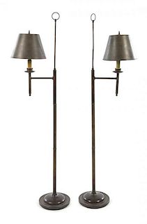 A Pair of Pole Floor Lamps Height overall 57 3/4 inches.