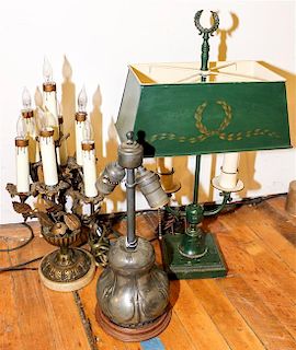 An Assortment of Three Table Lamps Height of tallest overall 21 1/4 inches.