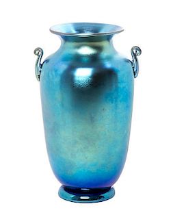 A Steuben Blue Aurene Glass Vase, Height 11 1/2 inches.
