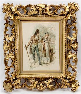 * A Continental Painting on Silk Height of frame 15 1/4 x width 13 x depth 2 inches.