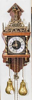 * A Dutch Style Gilt Metal Mounted Mahogany Zaandam Wall Clock Height of backboard 20 inches.