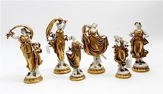 * A Set of Six Capodimonte Gilt Decorated Porcelain Figures Height of tallest 10 inches.