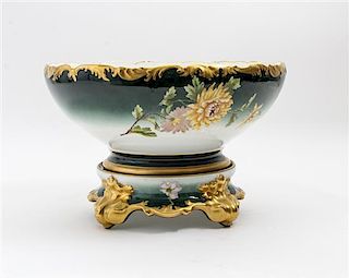 * A Tressemann and Vogt Limoges Porcelain Center Bowl on Stand Diameter 14 inches.