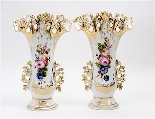 * A Pair of Paris Porcelain Spill Vases Height 12 3/4 inches.