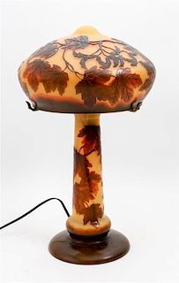 * A Cameo Glass Table Lamp Height overall 18 1/2 inches.
