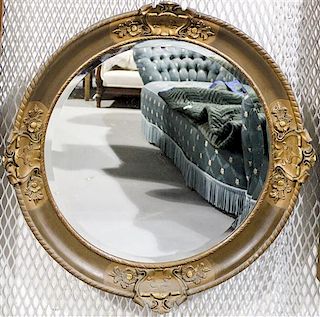An Art Nouveau Style Giltwood Mirror Diameter 29 inches.
