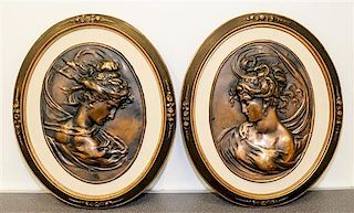 A Pair of Continental Bronze Plaques Height 13 1/2 x width 10 inches.