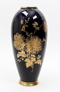 A German Parcel Gilt Porcelain Vase Height 15 3/4 inches.