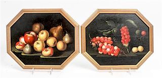 * A Group of Four Framed Decorative Works Diameter of circular examples 11 1/8 inches; octagonal examples 10 1/2 x 13 1/8 inc