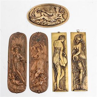 * A Group of Five Bronze and Cast Metal Panels Height of tallest 11 5/8 inches.