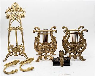 * A Collection of Gilt Bronze and Gilt Metal Articles Height of easel 20 3/4 inches.