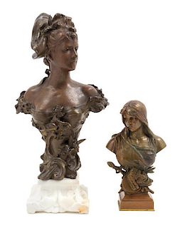 * Two Continental Bronze Busts Height of taller 11 inches.