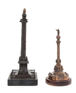 * Two Grand Tour Bronze Models of the Vendome Column Height of taller 10 inches.