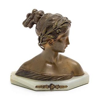 * A Continental Gilt Bronze and Onyx Bust Height 5 1/4 inches.