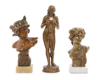 * A Group of Three Small Bronze Articles Height of tallest 9 1/2 inches.