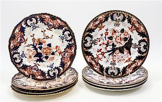 A Collection of Eight Derby Imari Porcelain Plates Diameter 10 1/4 inches.