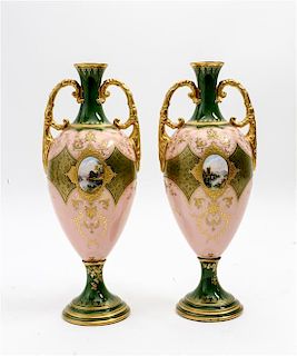 * A Pair of Coalport Porcelain Vases Height 11 1/2 inches.