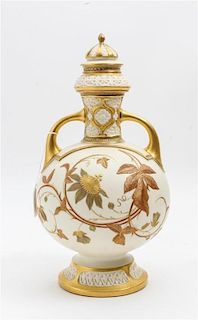 * A Royal Worcester Porcelain Covered Vase Height 13 3/8 inches.