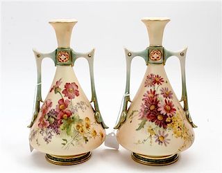 * A Pair of Royal Worcester Porcelain Vases Height 9 1/2 inches.