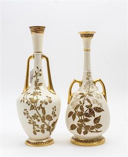 * Two Similar Royal Worcester Porcelain Vases Height of taller 12 3/4 inches.