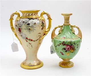 * Two Royal Worcester Porcelain Vases Height of taller 9 1/2 inches.