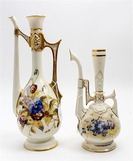* Two Royal Worcester Porcelain Ewers Height of taller 13 3/4 inches.