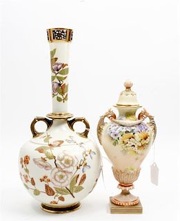 * Two Royal Worcester Porcelain Vases Height of first 13 1/2 inches.