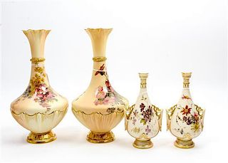 * Two Pairs of Worcester Porcelain Vases Height of taller pair 10 1/2 inches.