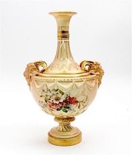 * A Royal Worcester Porcelain Vase Height 11 1/2 inches.
