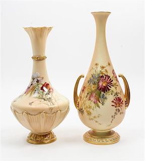 * Two Royal Worcester Porcelain Vases Height of taller 11 1/2 inches.