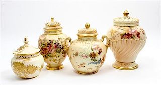 * Three Royal Worcester Porcelain Covered Jars Height of tallest 8 1/4 inches.