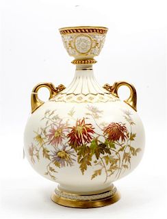 * A Royal Worcester Porcelain Vase Height 11 1/2 inches.