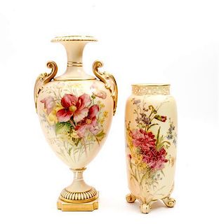 * Two Worcester Porcelain Vases Height of taller 12 inches.