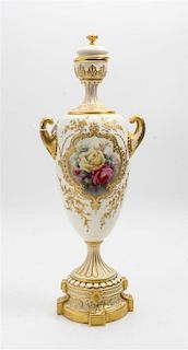 * A Royal Worcester Porcelain Covered Vase, H. Chair Height 18 3/4 inches.