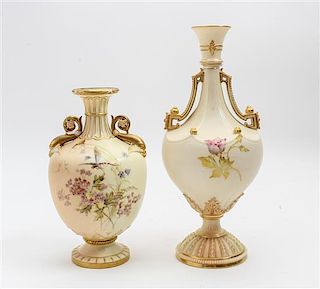 * Two Royal Worcester Porcelain Vases Height of taller 12 inches.